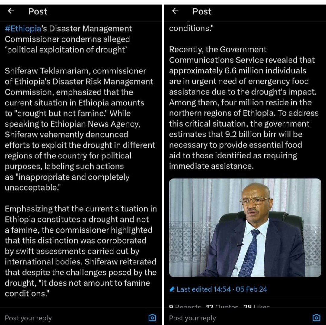 Shiferaw Teklemariam commissioner of the Ethiopian Disaster Risk Management Commission said, @GOVUK @EU_Commission @MikeHammerUSA @XAustralia @BelgiumMFA @Canada @DanishMFA @FinlandUN @francediplo @germanyintheeu @irishmissionun @ItalyUN_NY @Luxemburg @NLatEU @NLatNATO