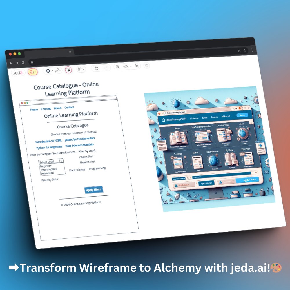 🚀 Embark on a Creative Journey: Redefine Possibilities with Alchemy by Jeda.AI!     

  ➡️ Visit now at jeda.ai/generative-ai-…

#JedaAI #AIAlchemy #AIArt #Analysis #Wireframe #VisualPrompt