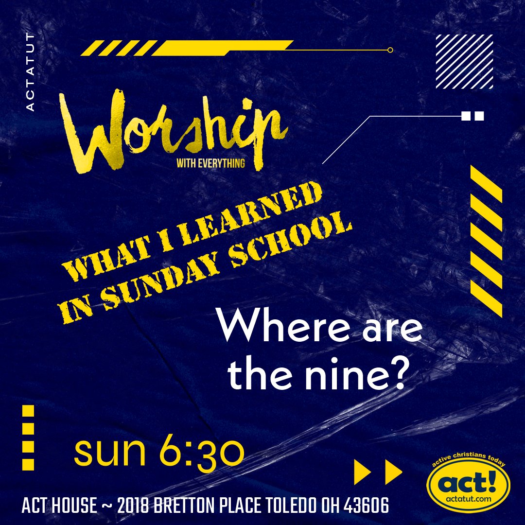 actatut's tweet image. 6:30 tonight! We look at the healing of the Ten Lepers and ask, "Where are the nine?" Worship, praise, communion and the Word! See you tonight! actatut.com