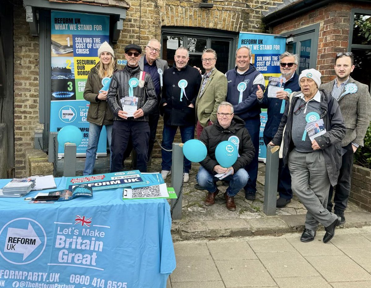 The great London @reformparty_uk campaigning team in Ruislip today. All responses very much anti @SadiqKhan and a only a few voting Tory. In the main Reform very well received.
