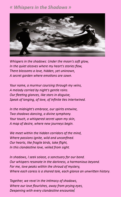 A moonlit sonnet, where love tiptoes like a secret, and stolen glances are the constellations of longing. Under the gentle glow of the moon, hearts find refuge in the quiet corners of their own hidden gardens. 🌙✨#LoveInMoonlight #poetry #HiddenGarden #WhispersOfDesire