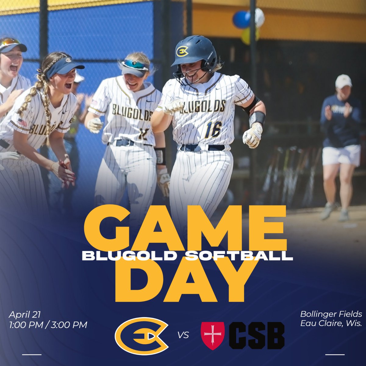 😎All smiles for some softball on a Sunday! ☀️ First pitch is set for 1pm against @CSBSoftball! Follow along at blugolds.com! #RollGolds #BeHeroic