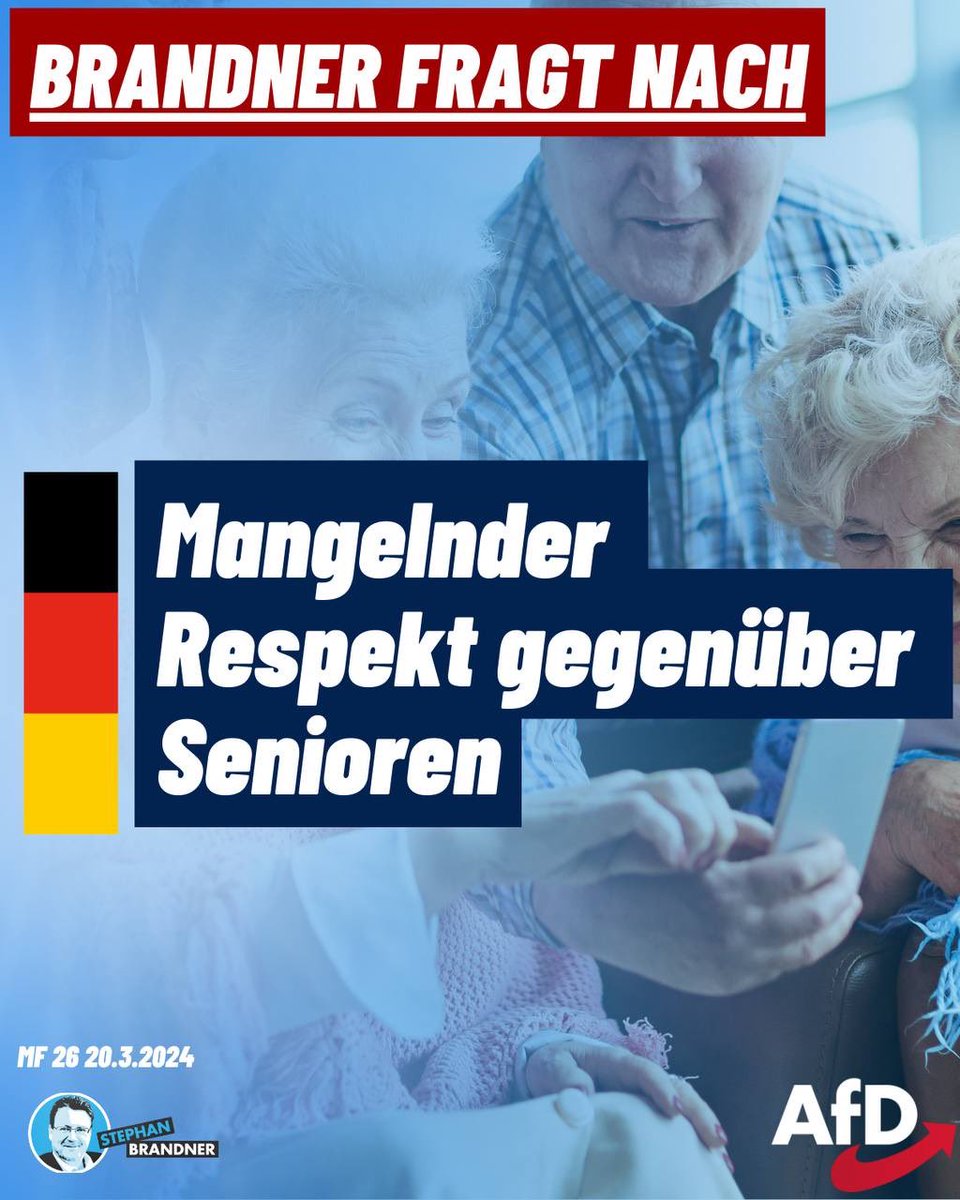 👉Meine Anfrage🗣
an die #Bundesregierung🤨
Thema:
Maßnahmen gegen Diskriminierung von Senioren...🔍
(Antwort👇👇👇im Link)
brandner-im-bundestag.de/anfragen/muend…
#AfD #Brandnerfragtnach
#Deutschlandabernormal🇩🇪
#wirhabendasDirektmandat👍
#WK194 #Berlin #Bundestag #Brandner
