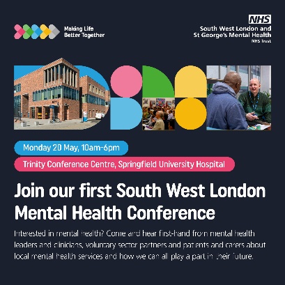 Interested in mental health? Join the first South West London Mental Health Conference on 20 May. The event will be a great opportunity to hear about the work being done to support the #mentalhealth of everyone in South West London. Find out more: swlstg.nhs.uk/latest-news/so…