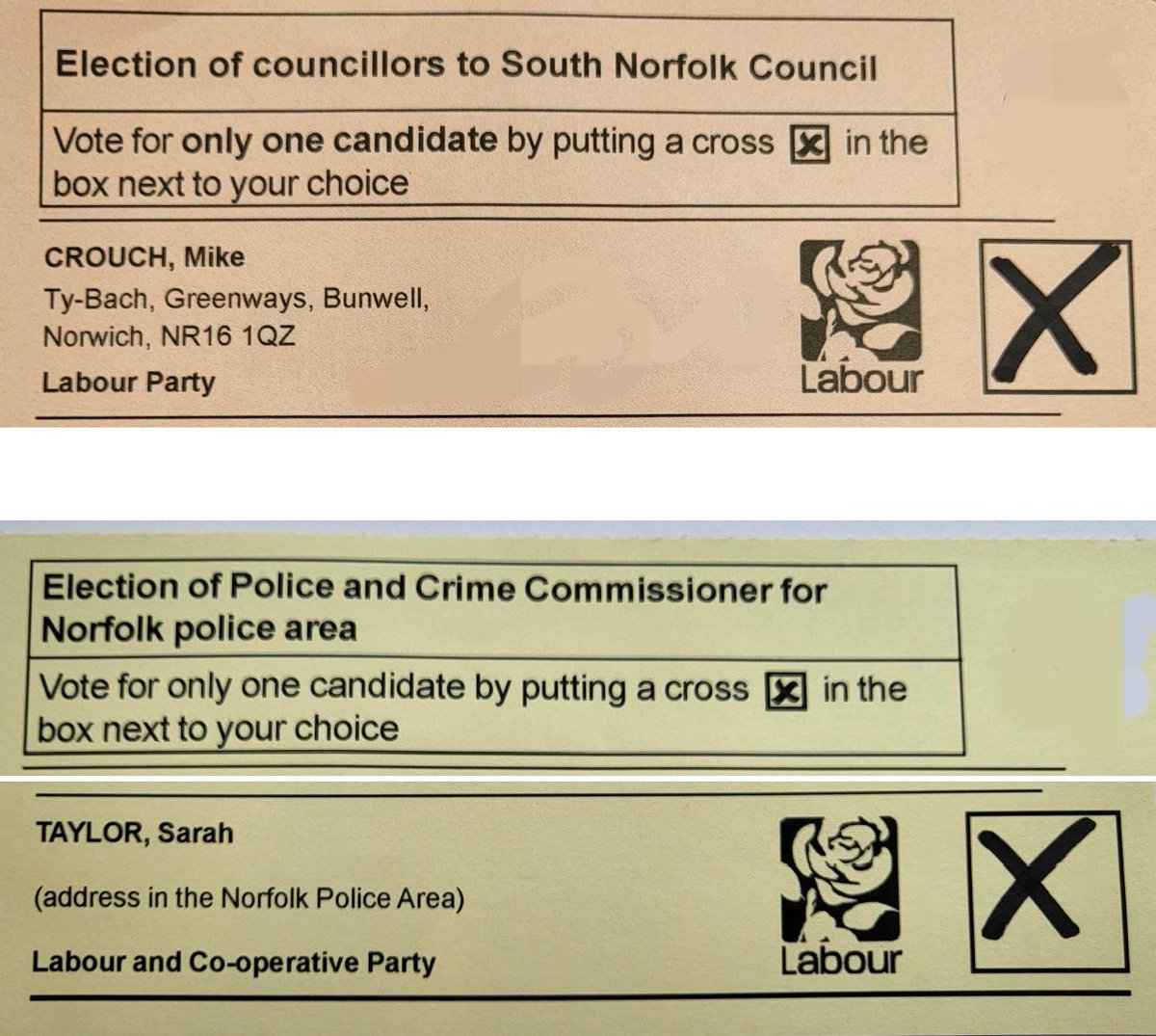 Remember - Use both your postal votes for Labour 🌹🌹. Top of the ballot - Mike Crouch for Bunwell ward of South Norfolk Council #SubstanceNotSpin 🌍⚗️. 

From the ground up - Sarah Taylor for Police & Crime Commissioner #TimeForChange 👮‍♀️🚓⏩.