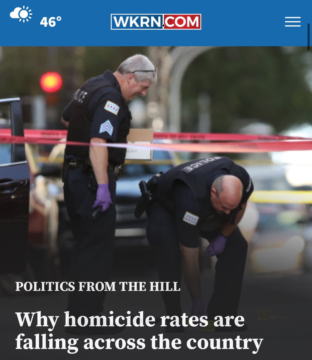 Headlines you won’t see in @MarshaBlackburn or @CSexton25 or @timburchett’s feeds: “Homicides falling across 🇺🇸 , could impact the role crime — often a top voter concern — plays as an issue in November’s election.” thehill.com/homenews/46061…