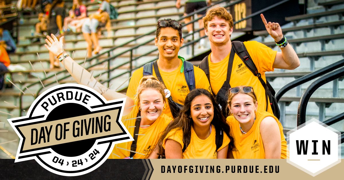 Help us win bonus funds by participating in one—or all—of the #PurdueDayofGiving hourly challenges! See your opportunities to rally with us at dayofgiving.purdue.edu. #Purdue #PurdueUniversity #boilermaker #boilerup #thenextgiantleap #mygiantleap #science