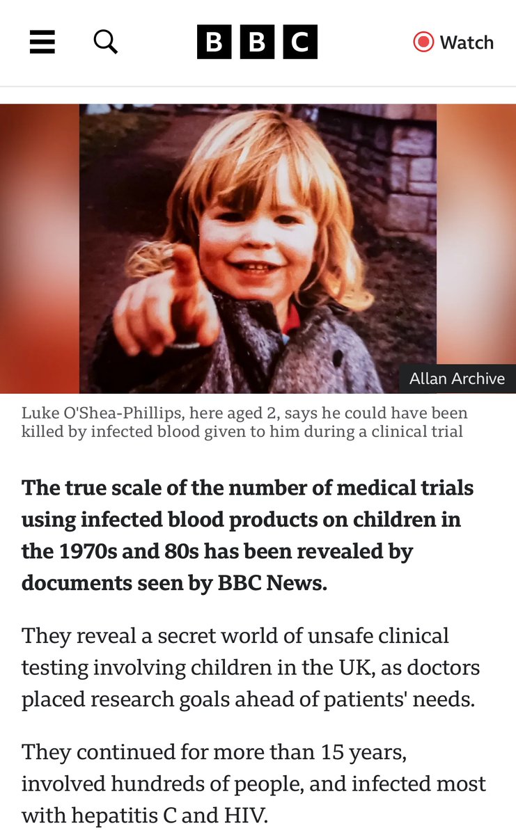 Infected blood scandal: Children were used as 'guinea pigs' in clinical trials By Chloe Hayward and Hugh Pym, Health producer and health editor, BBC News bbc.com/news/health-68…
