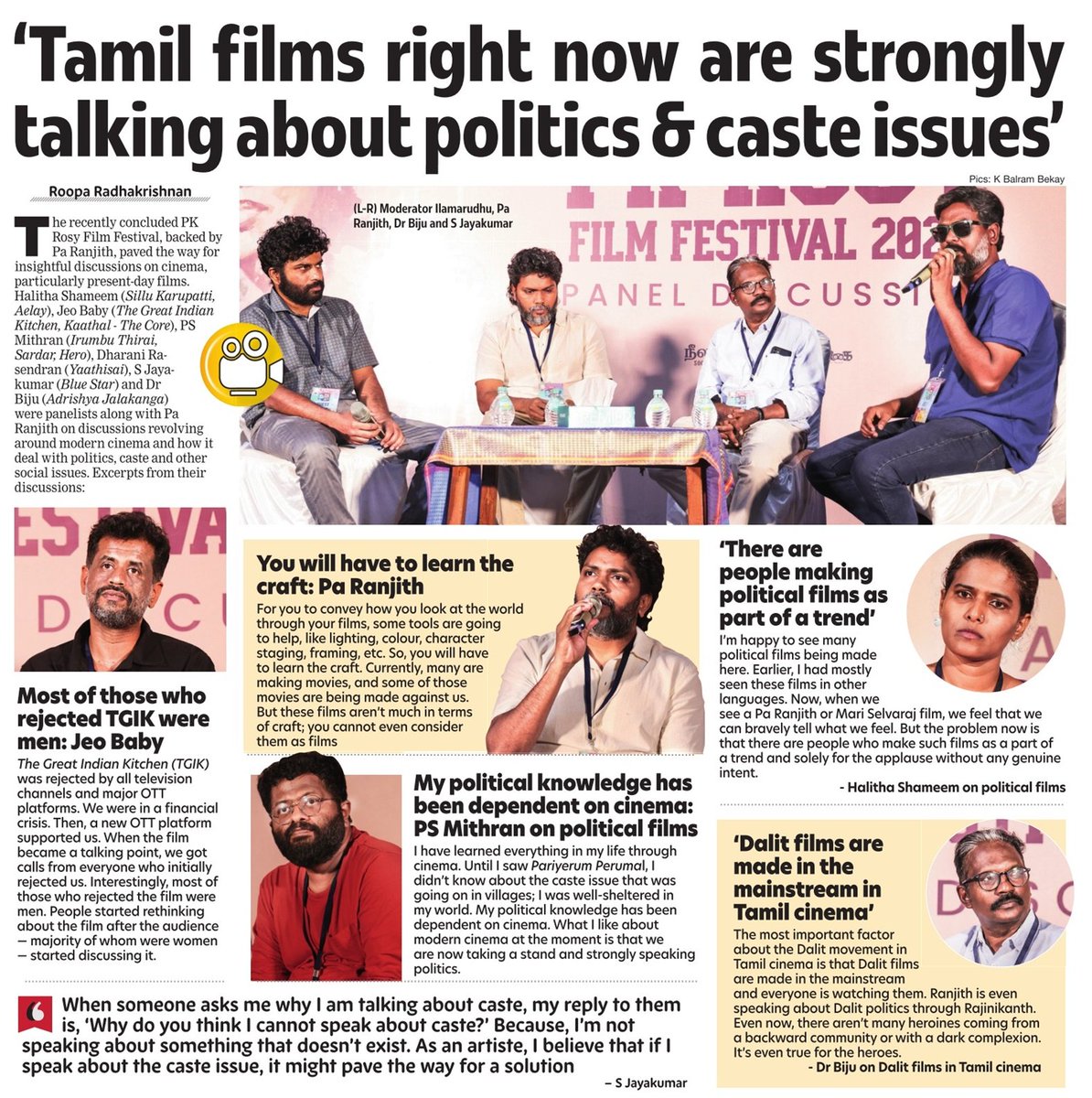Tamil films right now are strongly talking about politics & caste issues
. 
@beemji #PaRanjith @Psmithran @halithashameem