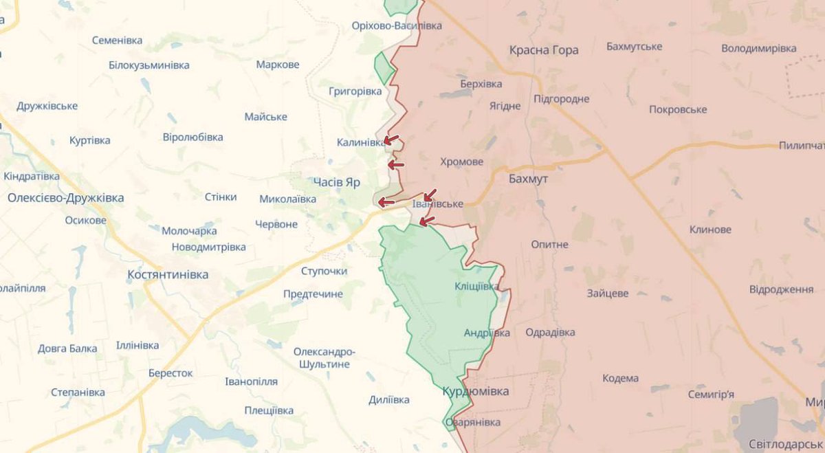 anno1540's tweet photo. ❗️ "Battles are already taking place on the outskirts of #ChasovoyYar," said Volodymyr Chernyak, an officer of the National Guard's "Rubizh" brigade.
The occupiers managed to gain a foothold in #Bohdanivka, so the last outpost in #Ivanovsky remains. In addition, there is a water channel in front of the city, which the Rashists have not yet managed to force.
Telegram news service
https://t.co/pLoOgKFHCz