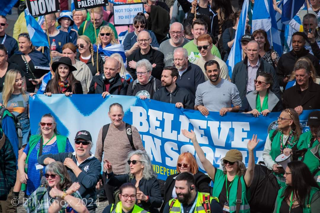 Some photos of the Glasgow #ScottishIndependence march on 20th April 2024. Our #SolidaritySaltire is in here somewhere. I walked to the left for the whole thing, but I've not spotted it yet. #YouYesYet #IndyClan ? It's TIME for #ScottishIndependence. How? Vote @theSNP in G.E.