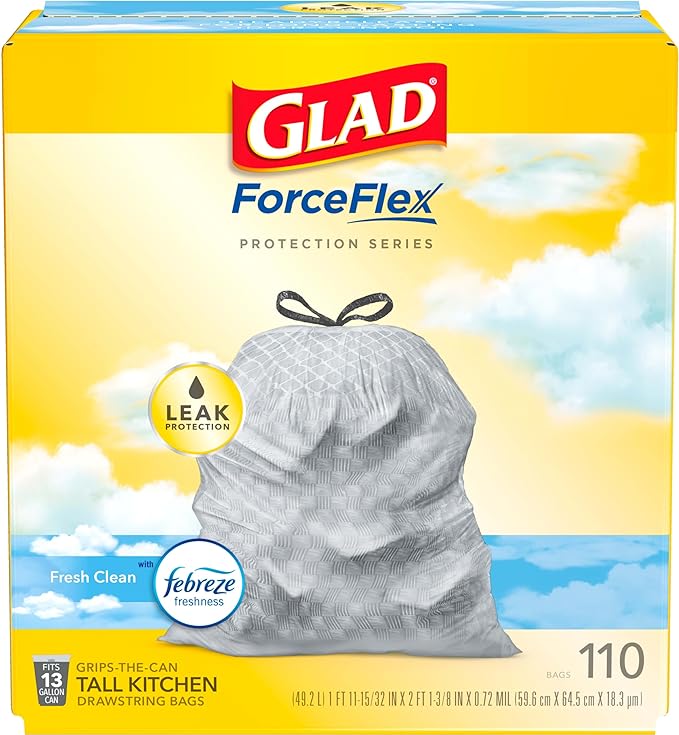 110ct 13 Gallon GLAD Garbage Bags + $15 Amazon Credit as low as $15.xx with Coupon + Sub/Save amzn.to/4aIWG4r