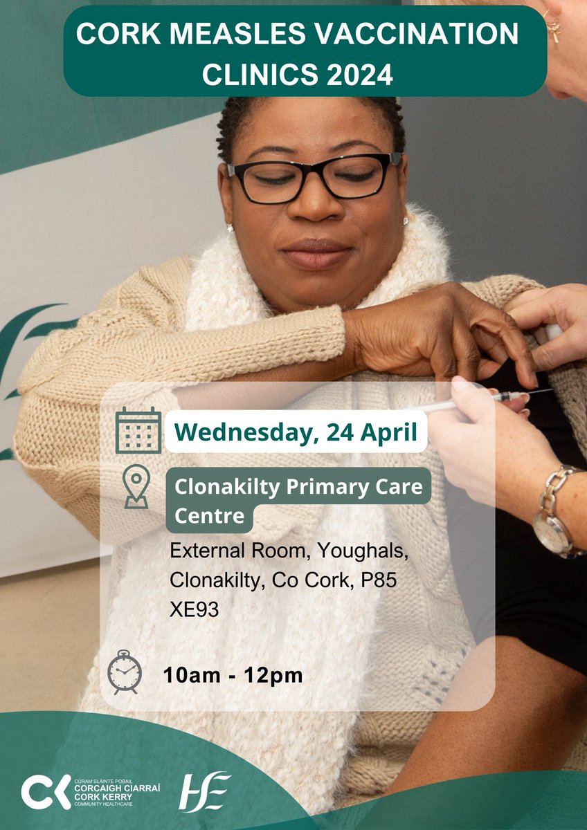 📢Is it time to get your second dose of your MMR vaccine? ➡️We are calling on anyone who may not have had their MMR vaccination to make an appointment, or come along to free walk-in clinics next week 👩‍💻Find the upcoming clinic in #Cork here: www2.hse.ie/services/mmr-v…