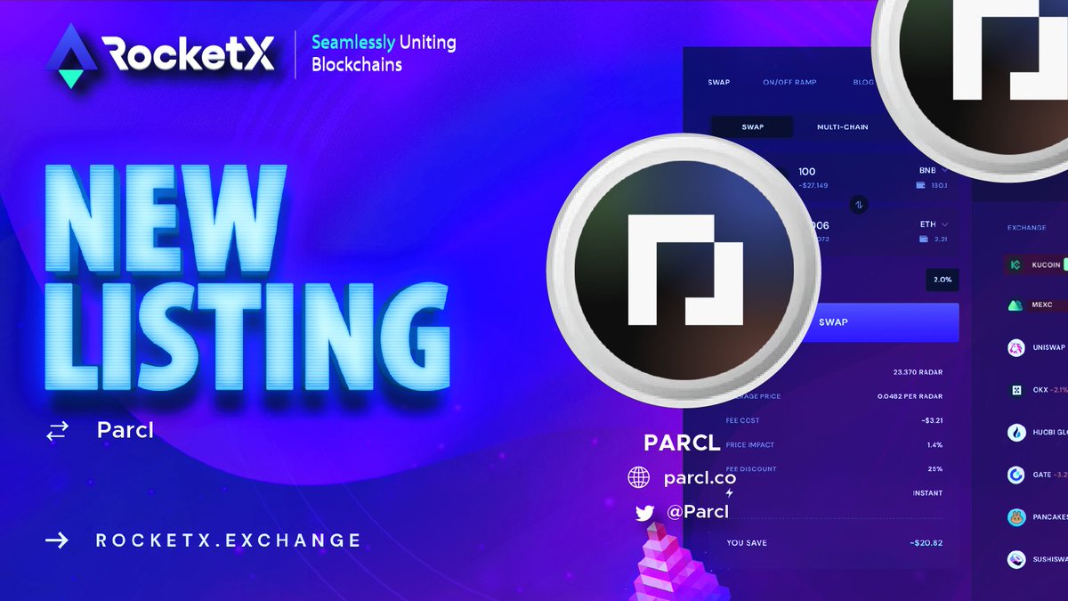📢NEW LISTING ALERT🎉 @Parcl $PRCL is now LIVE on #RocketX $RVF 🔀Cross-Chain Swap from 20K+ tokens across 100+ chains to $PRCL via a single intuitive UI 📍app.rocketx.exchange #PRCL - Solana-based leveraged real estate protocol
