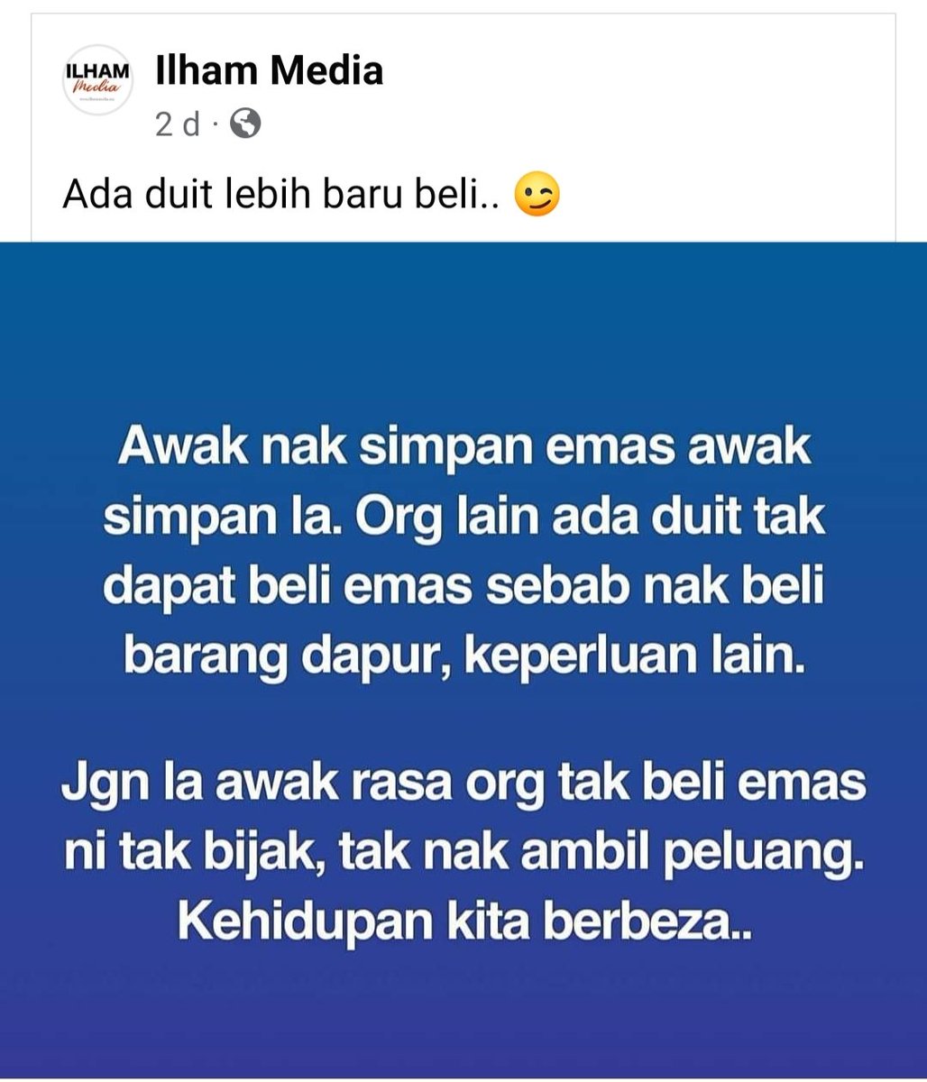 AmyrulArul's tweet photo. Harga emas hari ni RM399/g.. Harganya sejak zaman berzaman sentiasa mahal. Zaman atok nenek kita masa RM35/g pun mereka rasa mahal..

Di Public Gold, boleh buat simpanan emas serendah RM100, tapi tak semua mampu. Jika tak boleh simpan RM100 sebulan, simpan lah duit RM50 sebulan. https://t.co/d53zd1mIo9