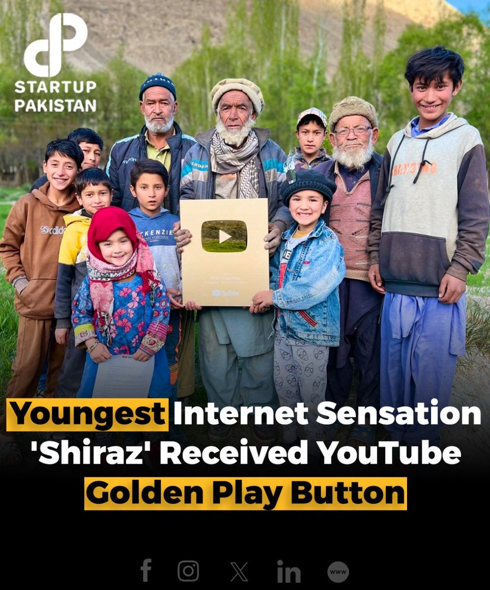 PakStartup's tweet image. Youngest Internet Sensation Shiraz celebrate moment of immense joy of receiving the YouTube Golden Play Button with the villagers, igniting a sense of pride and happiness throughout the community. 

#goldenbutton #vlogger #Youngest