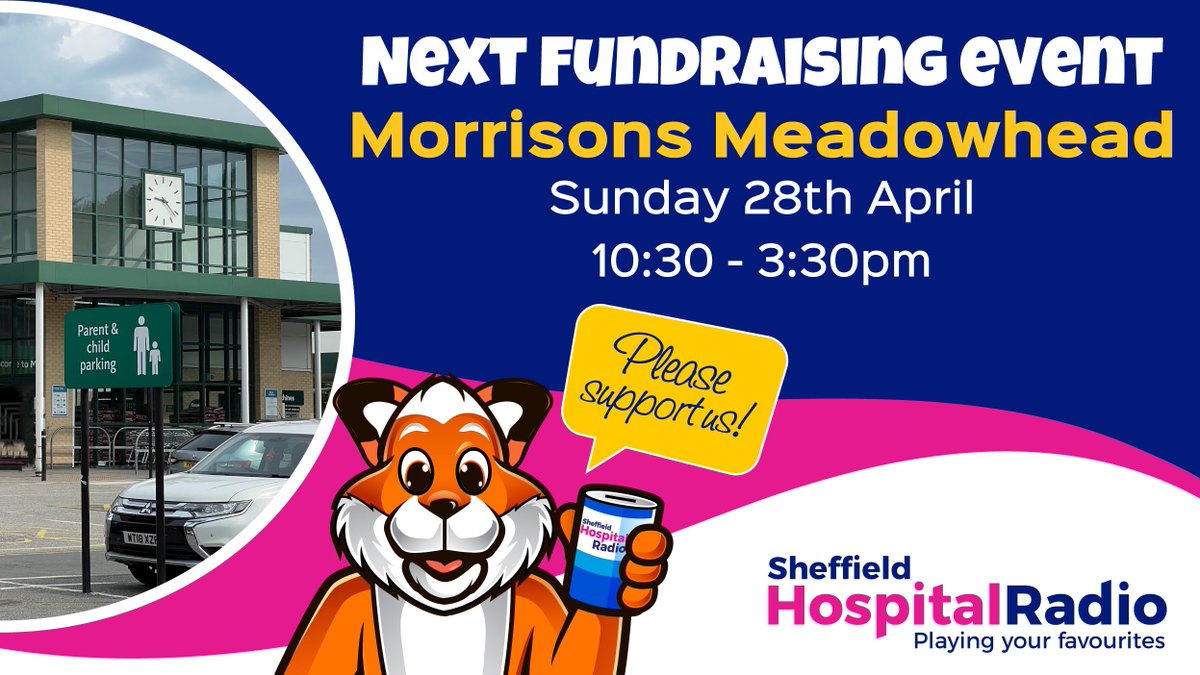 Next Sunday we are fundraising at @Morrisons Meadowhead. Please come and support us, Foxy will be there to entertain the kids.  😀 🐾

#sheffield #hospitalradio #sheffieldhospitalradio #charity #fundraiser #fundraising @HelpSheffield #sheffieldissuper 
gofund.me/c26b0d03