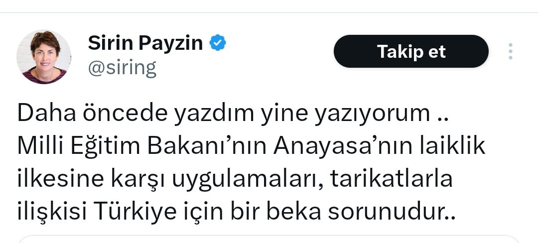 Bende daha önce yazdım yine yazıyorum; Laiklik dinsizlik, Türkiye İslam devletidir. Bu toprakları ağzı Kur'anlı, kalbi imanlı, sakallı dedeler ile çarşaflı nineler Allah Allah nidaları ile kazanmıştır. Beğenmiyorsanız yallah Fransa'ya.!