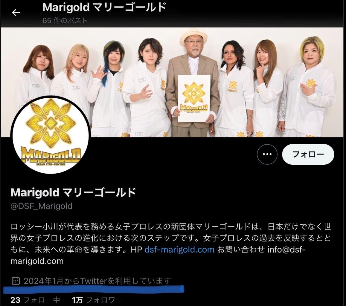 マリーゴールドのアカウントがスターダム契約解除前の1月に作っていた。
用意周到だ。
ロッシー小川氏が昨年12月から動いていたと公言しており、不思議な話はない。
ただロッシーと風香による「やったもん勝ち」を一切批判しないマスコミが気持ち悪い。
#マリーゴールド　#アクトレスガールズ　#風香