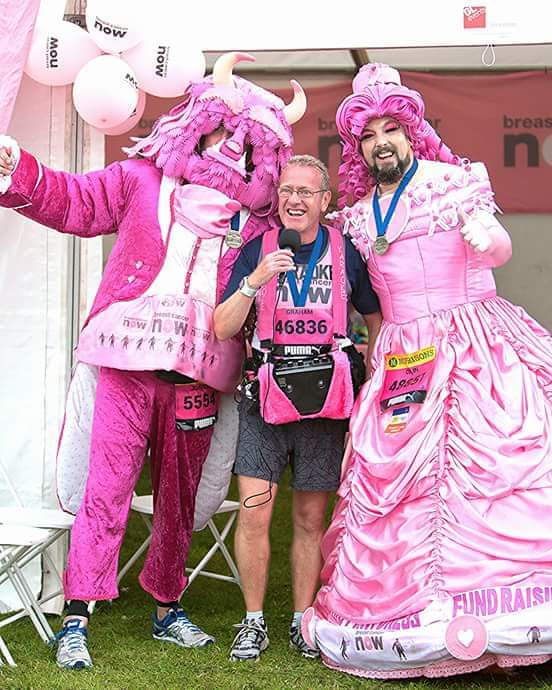 #BBCMarathon Please give a shout out to the amazing Karaoke Graham doing his last @LondonMarathon for @BreastCancerNow Raising over £110,000 over the years Legend love Big pink dress x