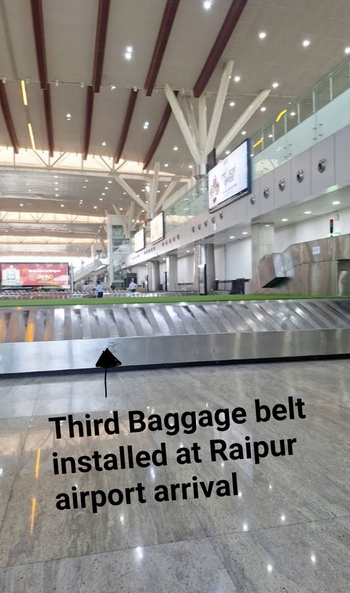 AAI installed third conveyor baggage belt at 
SV Airport Raipur 😊 .