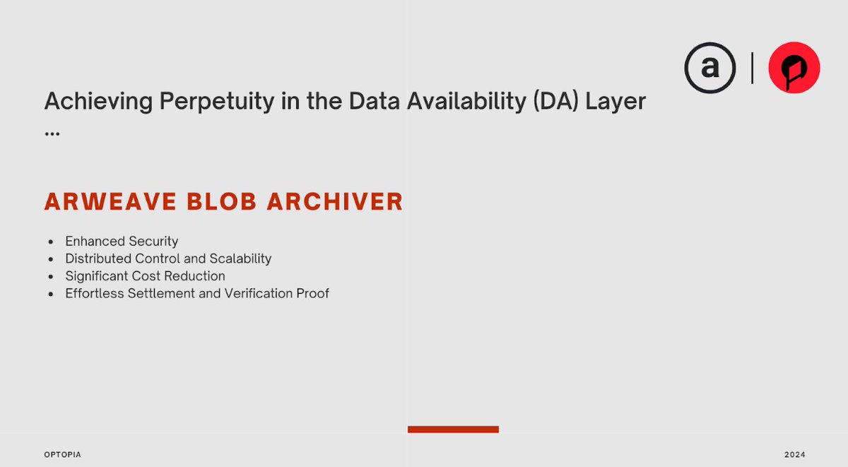 💪#Optopia has implemented the technical approach of @ArweaveEco Blob Archiver.

👉The innovative integration enables all #AI apps within the Optopia ecosystem to permanently access and store transaction data, thereby enhancing network security and reliability, and bringing