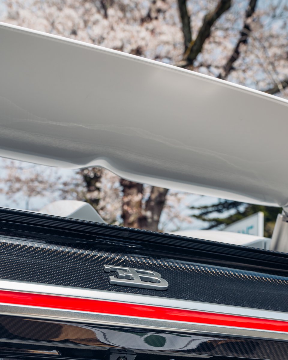 Bugatti's tweet photo. Just as the cherry blossoms of Japan symbolize a contrast of revival and ephemerality, this CHIRON perfectly embodies BUGATTI’s duality; combining both performance and beauty. Adorned in pure white and intense red, the timeless masterpiece seamlessly merges into the spring scenery.

#BUGATTI #CHIRON
–
WLTP: https://t.co/q4VWMC2rVI