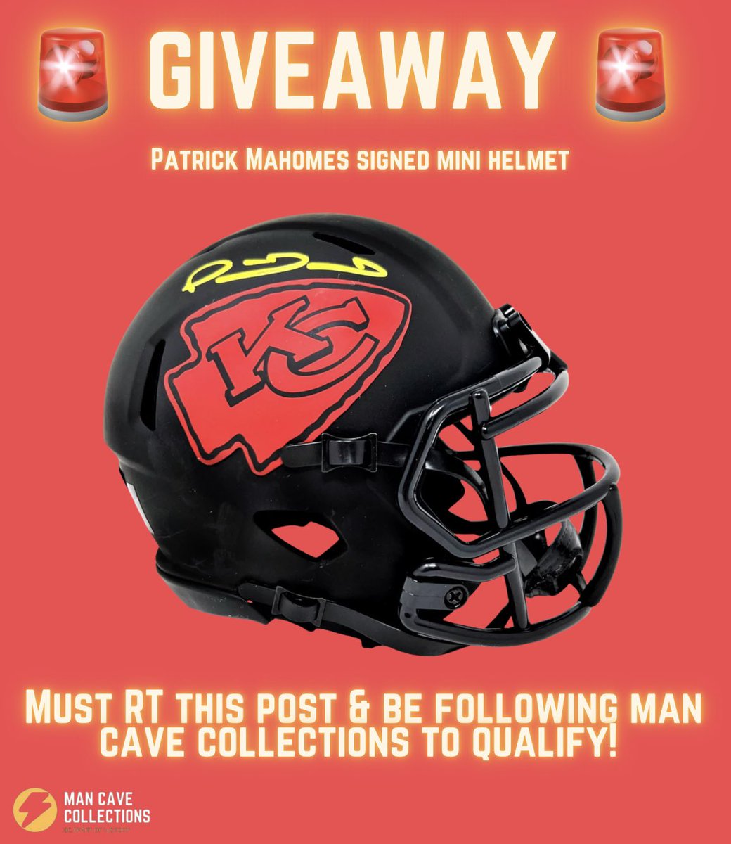 Man Cave Collections (@mc__collections) on Twitter photo 🚨 GIVEAWAY 🚨
We are giving away this Patrick Mahomes signed mini eclipse helmet to 1 lucky Chiefs fan who:
• RT’s this tweet
• Follows <a href="/MC__Collections/">Man Cave Collections</a>
#ChiefsKingdom 🚨 GIVEAWAY 🚨
We are giving away this Patrick Mahomes signed mini eclipse helmet to 1 lucky Chiefs fan who:
• RT’s this tweet
• Follows <a href="/MC__Collections/">Man Cave Collections</a>
#ChiefsKingdom