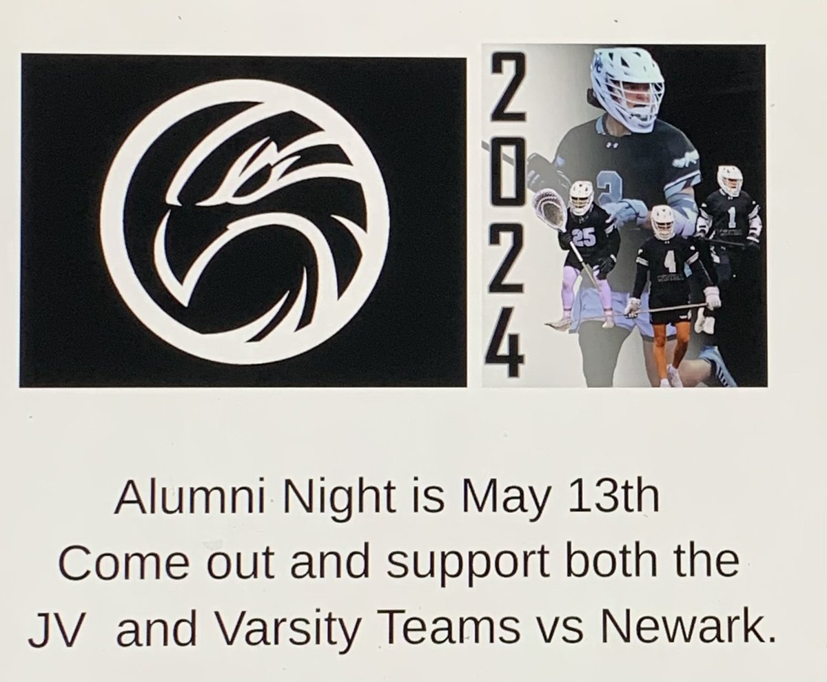 Calling all alumni, please come and support both JV & Varsity teams on May 13th in Warhawk stadium as they take on Newark! 🤍🖤🥍 Warhawk Men's Lacrosse Partial photo cred Colin Smiley