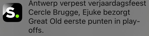 Cercle: *bestaat 125 jaar* 
Antwerp: *wint duel*
Sporza: