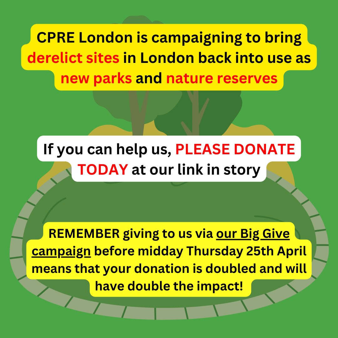 Support CPRE London’s ‘BIG GIVE’ campaign where we support local campaign groups to bring derelict sites in London back into use as new parks and nature reserves. If you can help us, please donate here: donate.biggive.org/campaign/a0569…