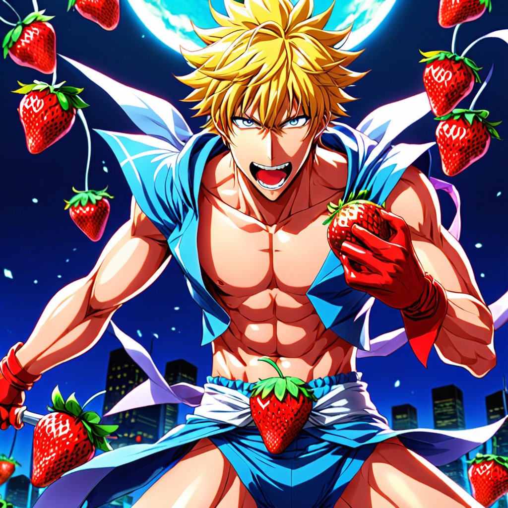 perlavalerio3's tweet photo. パンツの形をしたキャラクターがいちごを食べるという、とても奇妙なアニメがあります。このキャラクターの名前は「いちごパンツマン」で、彼はさまざまな冒険に出かけ、パンツの形をした武器を使って敵と戦います。このアニメは非常におかしく、キャラクターはすべてとても愛らしいです。いちごパンツマンの冒険を見て、あなたもきっと笑顔になるでしょう。
