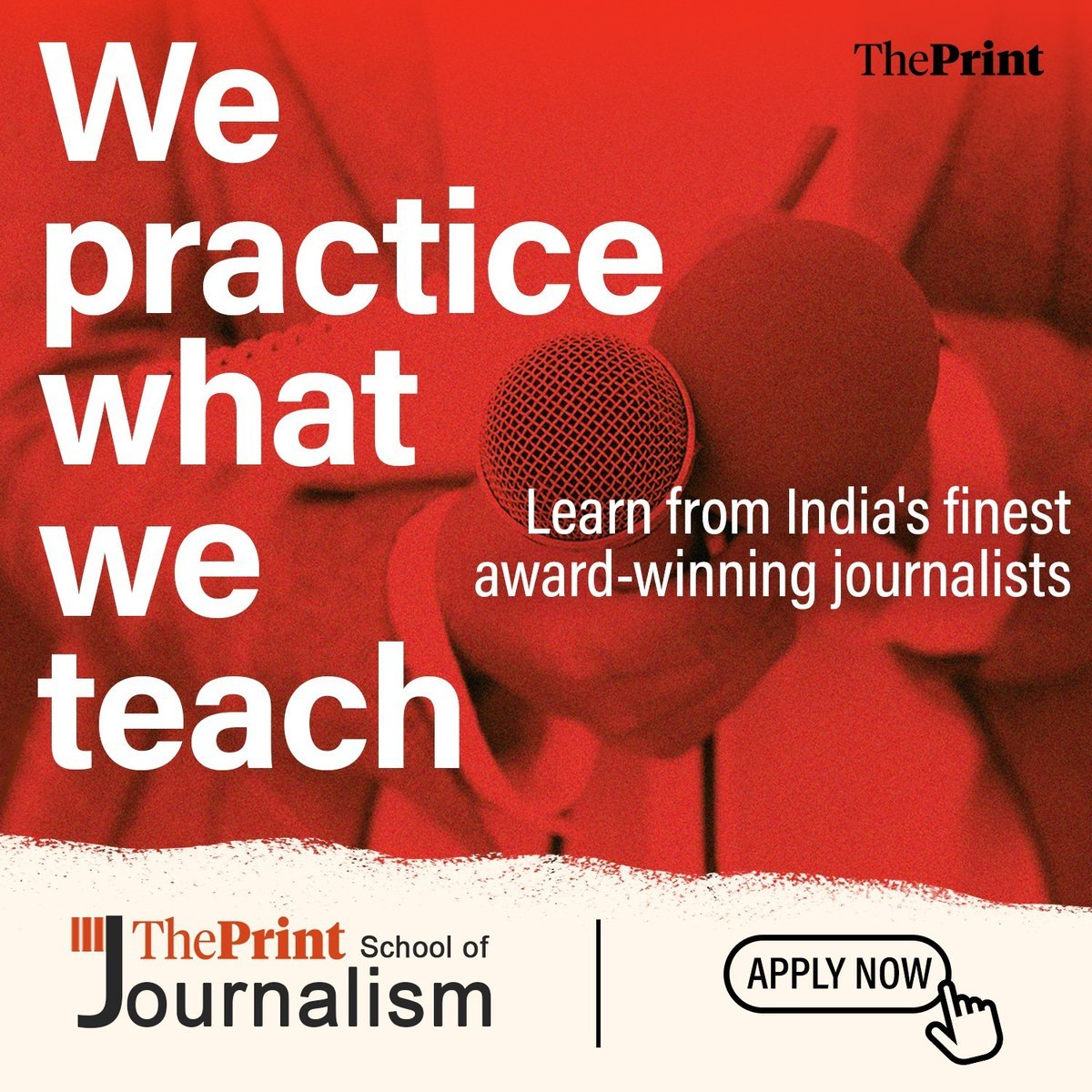 We practice what we teach so join ThePrint's faculty of award winning, experienced journalists to learn reporting on politics, national security, science, health, law, & economy. Plus, multimedia skills. Applications closing soon.

Apply now - school.theprint.in/apply.php