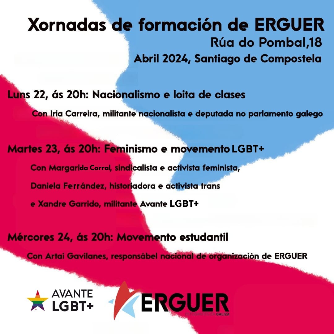 Mañá luns 22 de abril comezan as xornadas de formación de Erguer Estudantes na Galiza coas que colaboramos desde Avante LGBT+. Animámosvos a participar, xa que estamos seguras de que serán de moita utilidade e interese.