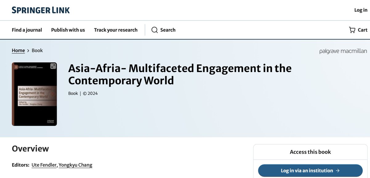 Chinese in Africa/Africans in China Research Ntwrk (@caac_network) on Twitter photo New Book: #Asia-#Afria- Multifaceted Engagement in the Contemporary World edt by Ute Fendler and Yongkyu Chang.
The part on #Africa-#China has 4 chapters by Jana Hönke <a href="/PoCoSecurity/">Jana Hönke</a>, Yifan Yang <a href="/YifanMiaYang/">Yifan Mia Yang</a>, Patrice Mwepu, Mingqing Yuan, and Ruth Simbao link.springer.com/book/10.1007/9… New Book: #Asia-#Afria- Multifaceted Engagement in the Contemporary World edt by Ute Fendler and Yongkyu Chang.
The part on #Africa-#China has 4 chapters by Jana Hönke <a href="/PoCoSecurity/">Jana Hönke</a>, Yifan Yang <a href="/YifanMiaYang/">Yifan Mia Yang</a>, Patrice Mwepu, Mingqing Yuan, and Ruth Simbao link.springer.com/book/10.1007/9…