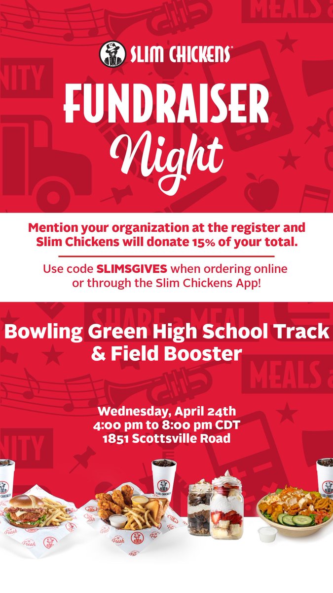 Please support the BGHS Track &amp; Field athletes, Wed., 4pm - 8pm by ordering dinner from Slim Chickens. Online &amp; app orders are eligible. See details below: 
<a href="/Purple_Striders/">Purple Striders</a>
