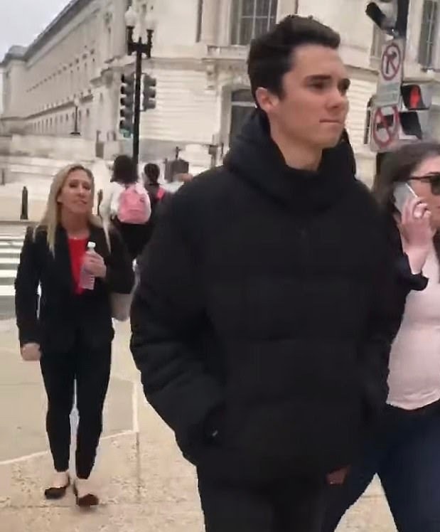 Never forget the time that #MoscowMajorie confronted, stalked, and yelled at 18 year old Parkland shooting survivor David Hogg after he spoke with Senators in DC in 2019.