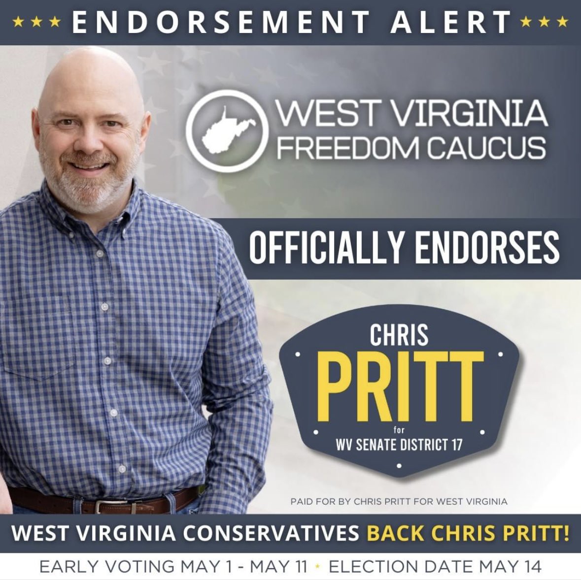 Proud to announce that the West Virginia Freedom Caucus has officially endorsed my candidacy for State Senate! #wvpol