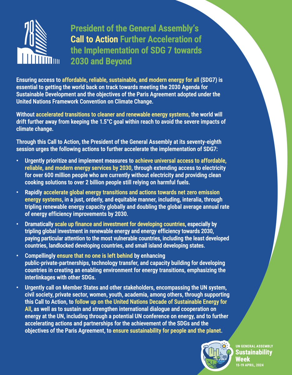 Pleased to launch Call to Action: Further Acceleration of the Implementation of #SDG7 towards 2030 and Beyond. This was during the global stocktaking marking the completion of the United Nations Decade of Sustainable Energy for All to further accelerate the implementation of…