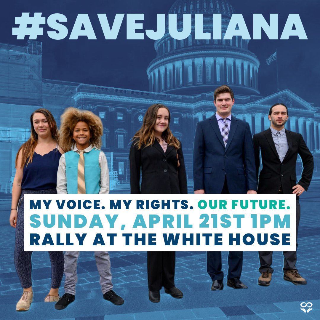 TODAY: Youth plaintiffs are in front of the White House demanding @POTUS JOIN US as America’s Climate President. RSVP ➡️ bit.ly/JulianaRally. 
Send a message in support to #SaveJuliana ➡️ bit.ly/SaveJuliana-TL… #YouthvGov