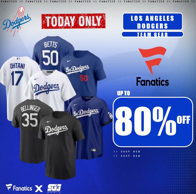 LOS ANGELES DODGERS SUPER SALE, @Fanatics 🤯 DODGERS FANS‼️Gear up for the new season and get up to 80% OFF Dodgers gear today using THIS PROMO LINK: fanatics.93n6tx.net/DODGERSDEAL 📈   DEAL ENDS SOON! 🤝