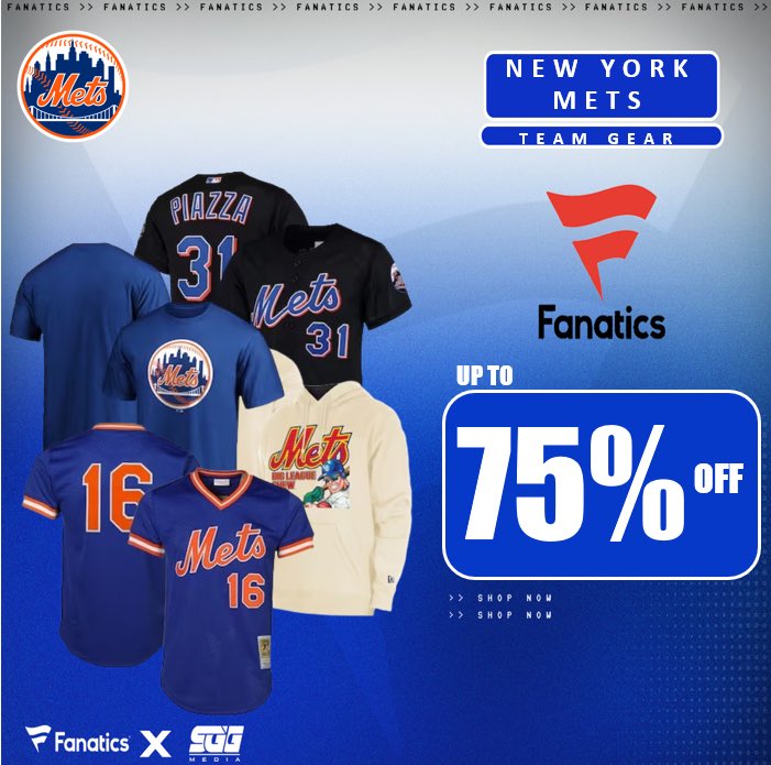 NEW YORK METS MEGA SALE, @Fanatics🏆 METS FANS‼️Take advantage of Fanatics EXCLUSIVE offer and get up to 75% OFF New York Mets gear using THIS PROMO LINK: fanatics.93n6tx.net/METSDEAL 📈 ACT WHILE SUPPLIES LAST! 🤝