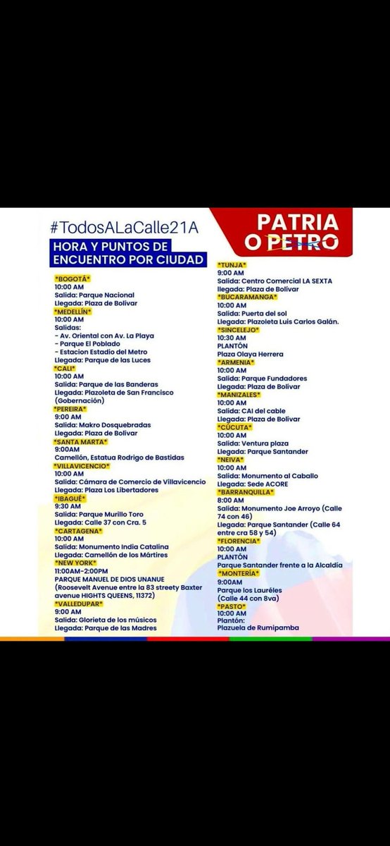 Marchamos hoy o mañana este régimen no suelta el poder y sigue destruyendo a Colombia

Salgan estimad@s.... Mañana puede ser muy tarde