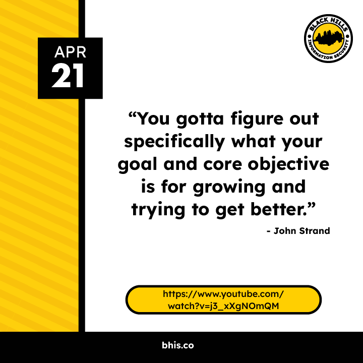 BHinfoSecurity's tweet image. Just John Strand sharing some wisdom with you on this fine Sunday: youtube.com/watch?utm_camp…

If you'd like more helpful educational content, check out the Infosec Survival Guide: Second Volume -- blackhillsinfosec.com/prompt-zine/pr…