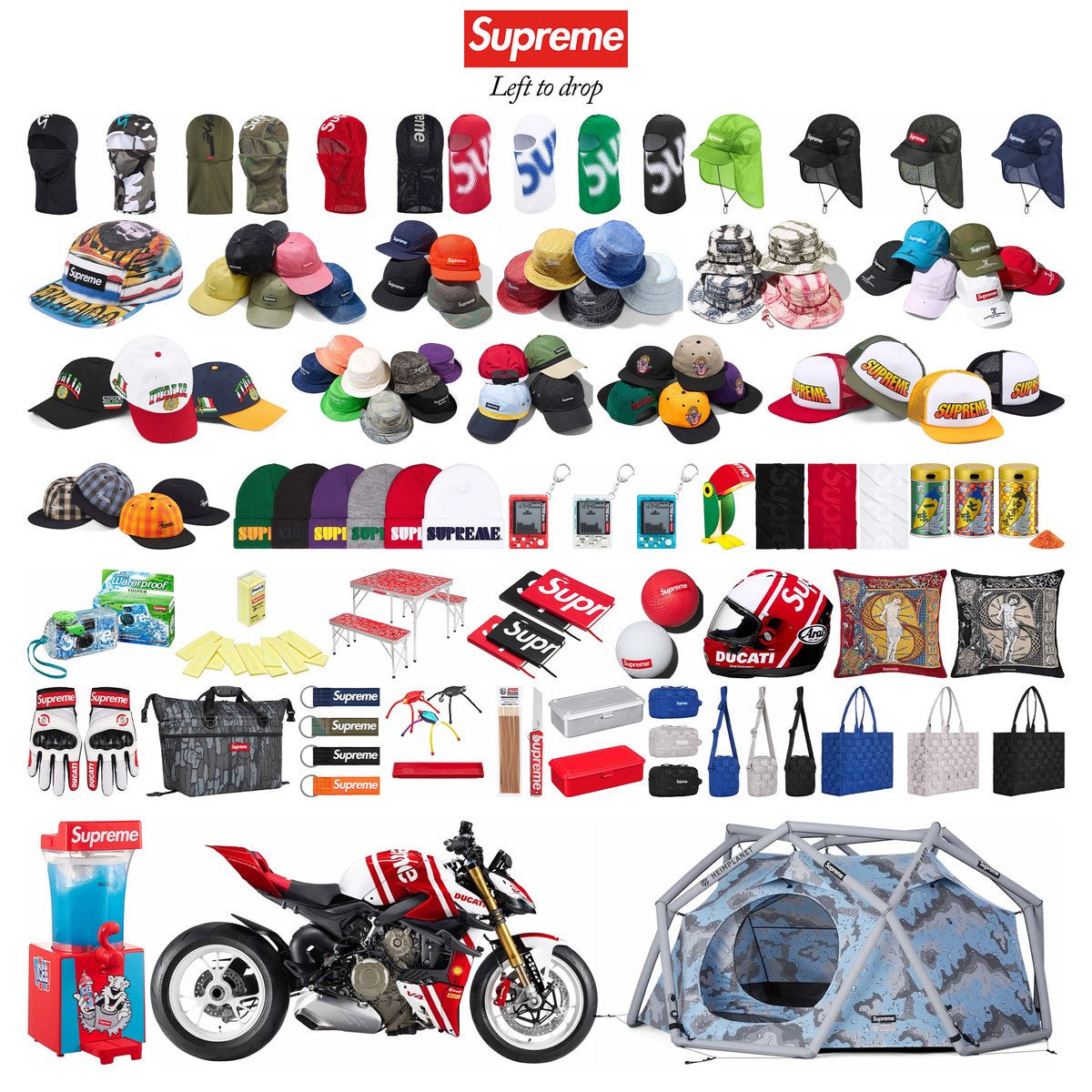 dropsdotgg's tweet photo. Left to drop items from the Supreme Spring/Summer 2024 season ☀️

We're already in the middle of the season and there's plenty of items remaining as well as some unseen collaborations to come.

What items are you still waiting for? 👀 https://t.co/0Po4ER5ECR