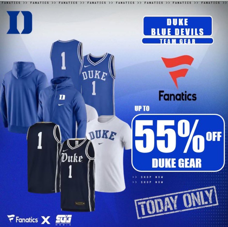 DUKE BLUE DEVILS MEGA SALE, @FANATICS🏆 DUKE FANS‼️ Take advantage of Fanatics EXCLUSIVE offer and get up to 55% OFF Blue Devils gear today using THIS PROMO LINK: fanatics.93n6tx.net/DUKEDEAL 📈 HURRY! DEAL ENDS TODAY🤝