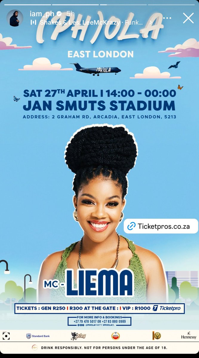 Click here to purchase your tickets 

PRAYERS FOR LIEMA PANTSI 
PHOLAEL X LIEMA PANTSI 
#LiemaPantsi
#ImpumeleloDanceChallenge

ticketpros.co.za/portal/web/ind…