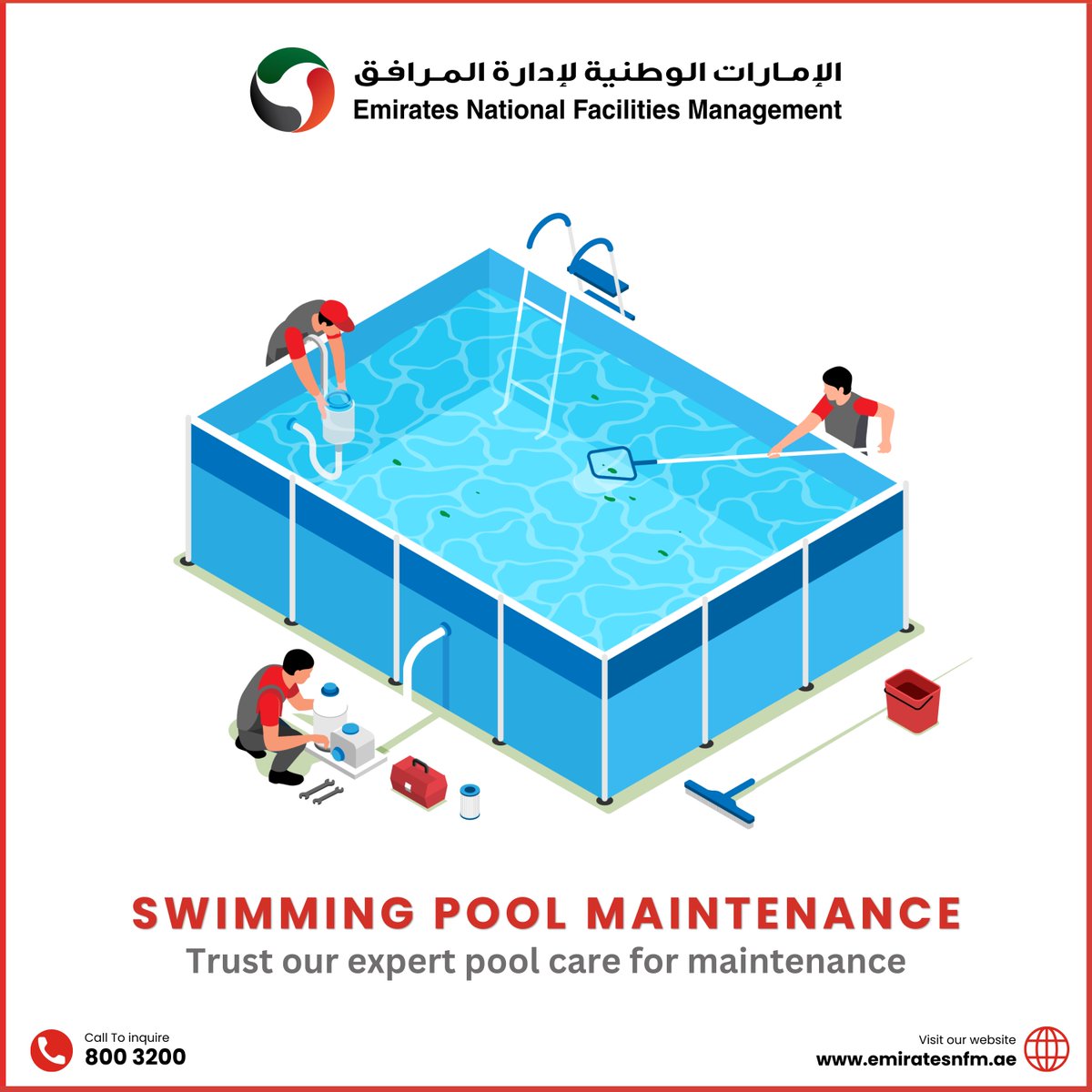 Make pool maintenance a breeze with Emirates National Facilities Management! 
Keep your pool in top shape without the stress. 

Dive into pure relaxation with ENFM! 

#enfm #SwimmingPoolService #Emiratesnationalfacilitiesmanagement #swimmingpoolmaintenance #B2C #Maintenance