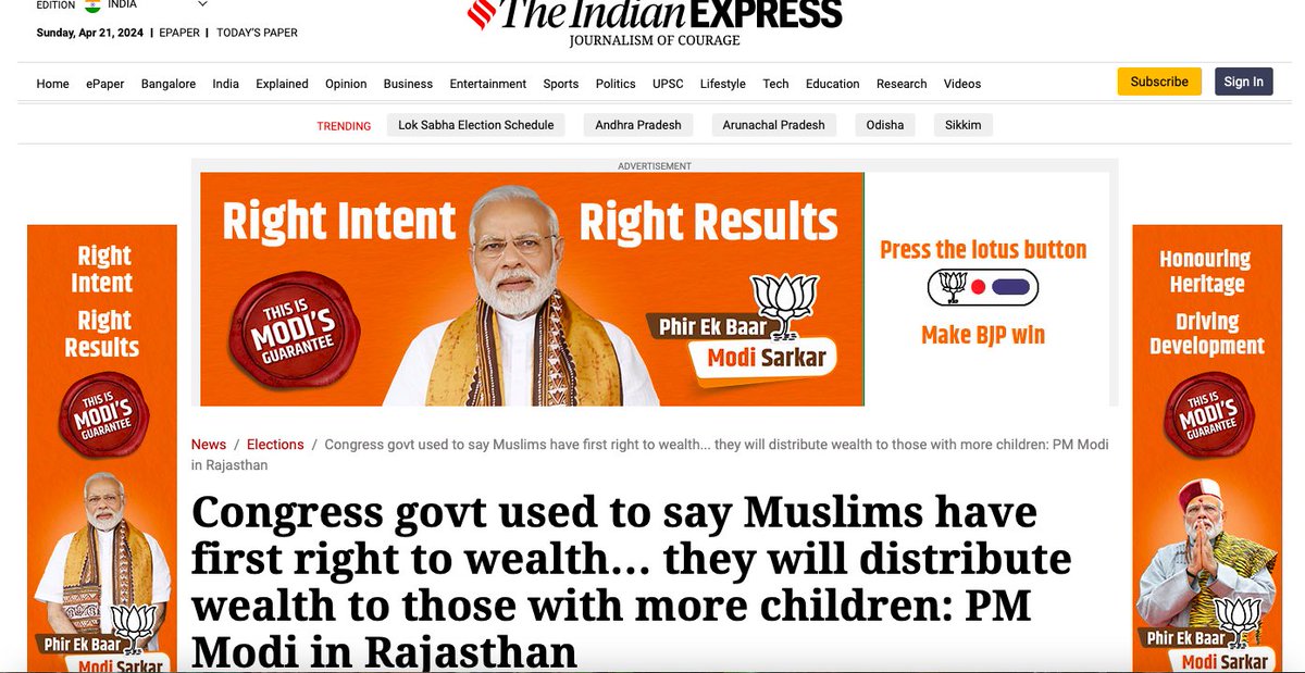 .@IndianExpress decides to amplify the prime minister's hate speech amid glaring advertisements. 'Journalism of Courage' indianexpress.com/elections/pm-m…