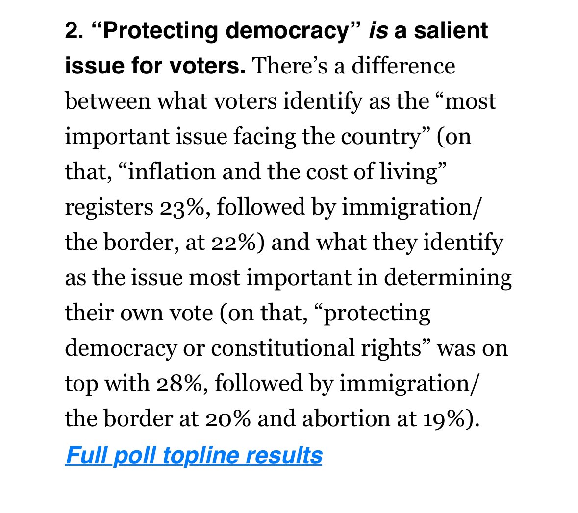 Just like we saw in 2022, voters know that our very democracy is on the ballot in 2024 and they are going to vote to protect it by re-electing @JoeBiden and a Democratic House and Senate and then they will pass the Freedom to Vote Act to protect our democracy.